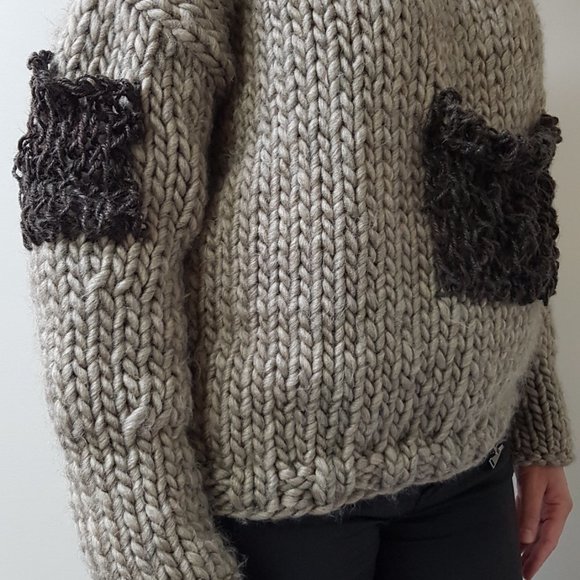 Wool winter set, coffee gray, sweater and matching hat, hand knitted - Picture 6 of 8